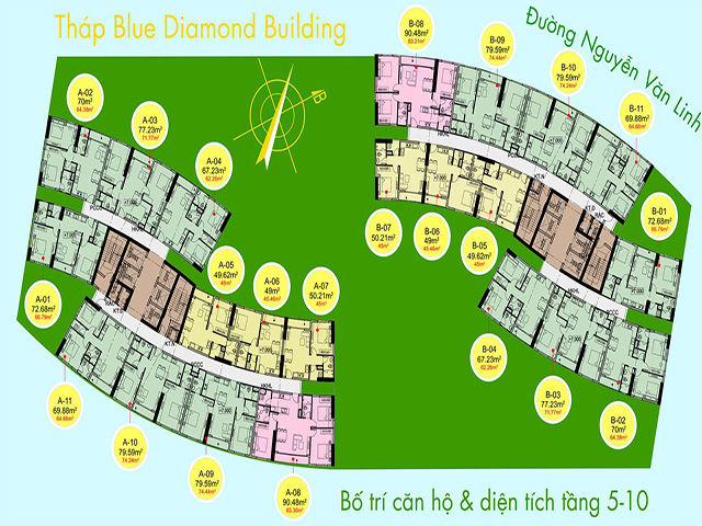 Mặt bằng căn hộ tháp Blue Diamond của dự án Diamond