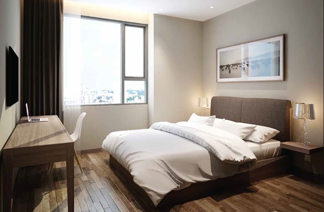 Phòng ngủ được trang bị sàn gỗ cao cấp sạch sẽ