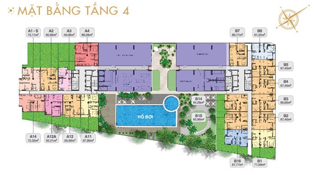 Mặt bằng tầng 4 căn hộ