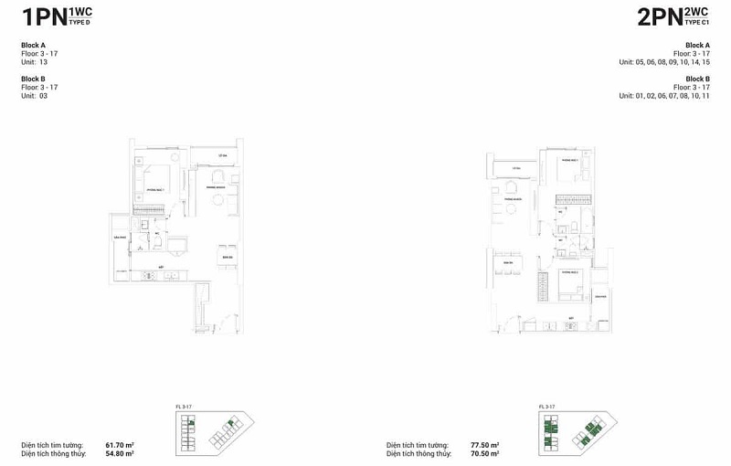 Desain apartemen Shizen Home 1 kamar tidur dan 2 kamar tidur di Distrik 7