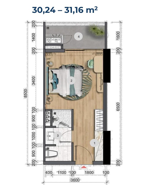 Layout căn hộ Standard - Merryhome Quy Nhơn