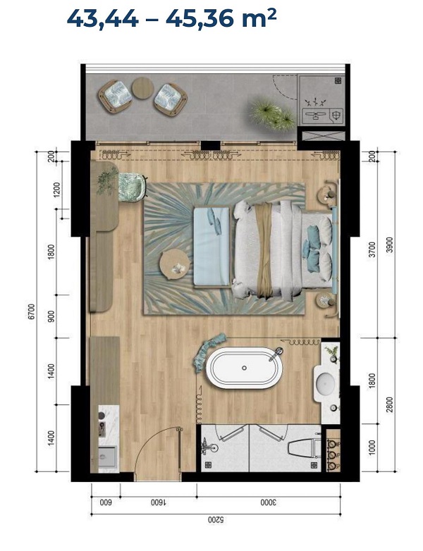 Layout căn hộ Superior - Merryhome Quy Nhơn