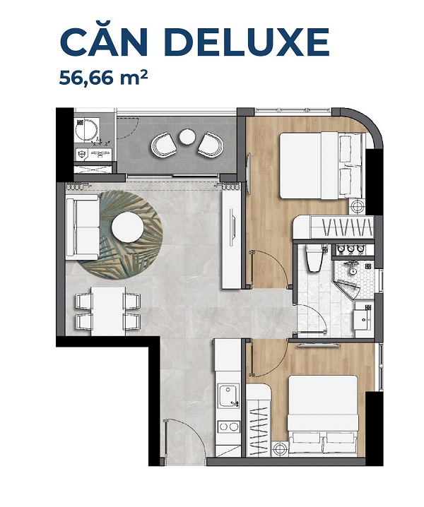 Layout căn hộ Deluxe - Merryhome Quy Nhơn