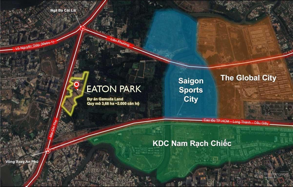 Dự án căn hộ Eaton Park nằm gần nhiều dự án lớn của Quận 2 như The Global City, Saigon Sport City,…