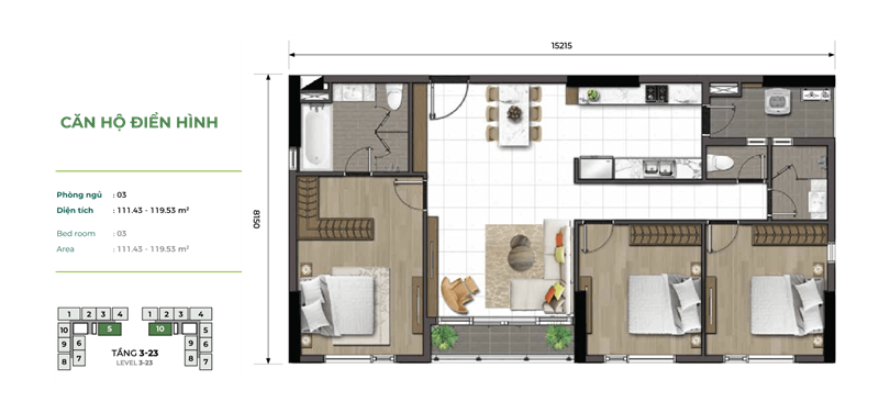 Mặt bằng căn hộ điển hình Orchard Hills Sycamore