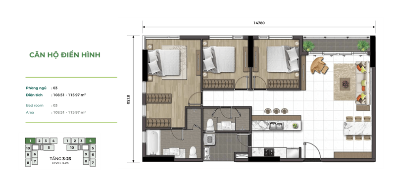 Mặt bằng căn hộ điển hình Orchard Hills Sycamore